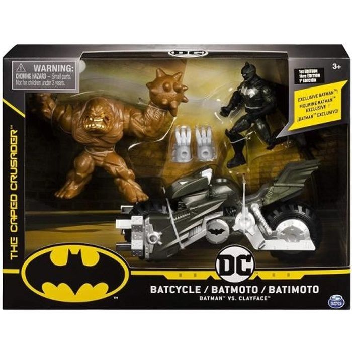 Coffret Batman : Batmoto + 1 Figurine Batman Exclusive + 1 Figurine Gueule d'Argile + 2 Accessoires - Creature Chaos - Jouet Enfant