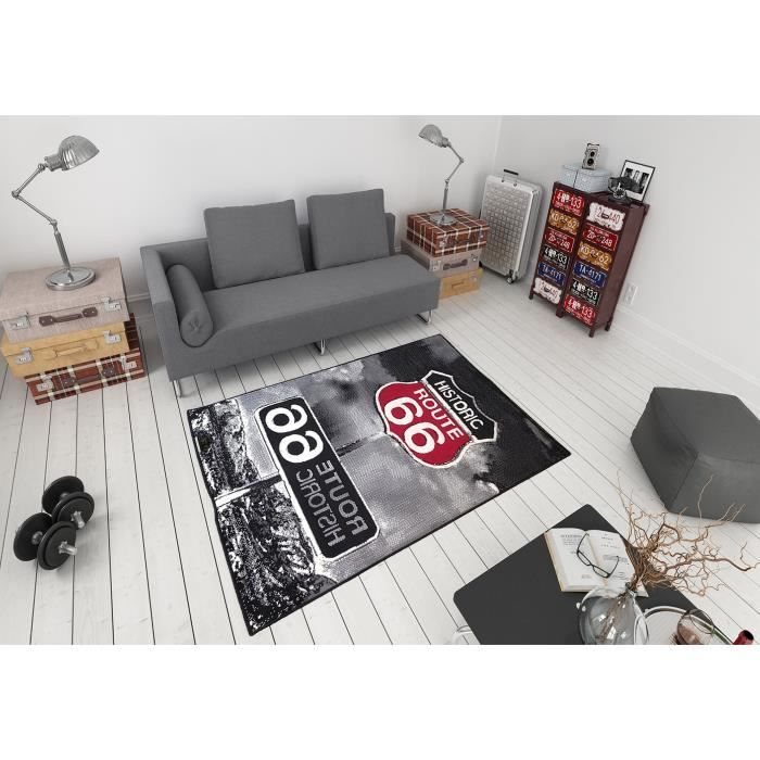 Tapis salon ROUTE 66 gris USA DEBONSOL - 140x200cm
