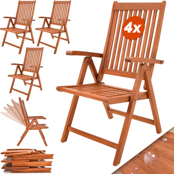 Set de 4 chaises pliantes Vanamo en bois d'eucalyptus Chaise de jardin fauteuil de jardin pliable