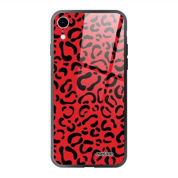 Coque en verre trempé pour iPhone Xr Léopard Rouge Ecriture Tendance et Design Evetane.