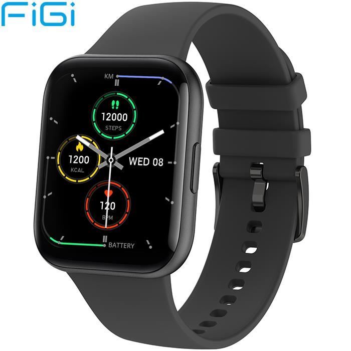 Montre Connectée FiGi P25 Smartwatch Bluetooth 5.1 IP68 Etanche pour Samsung Sony Huawei Xiaomi Android Noir