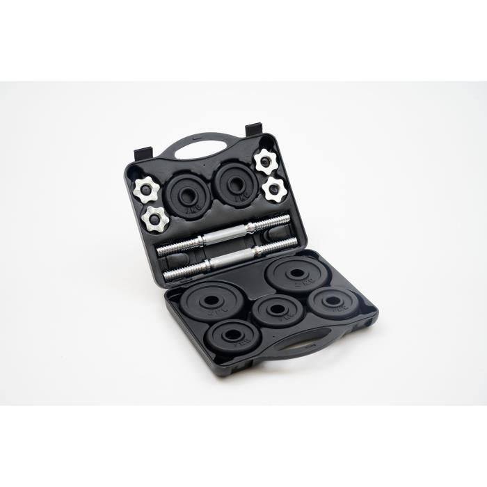 Set barres + haltères 20 KG en acier avec valise de transport - FITLIFE- Tout Inclus ( barres, disques, stoppers, etc )