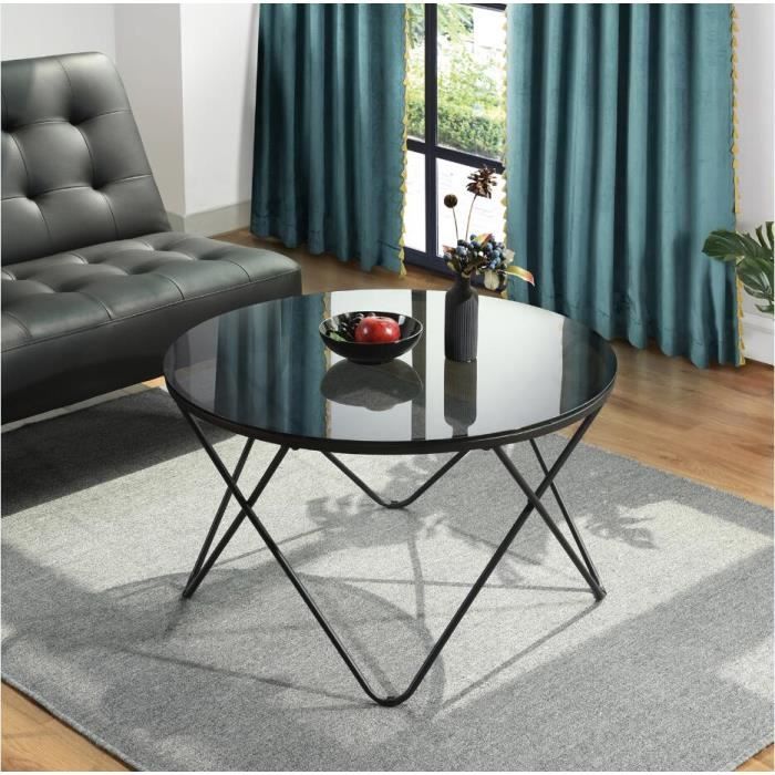 Table basse ronde verre gris clair D80cm