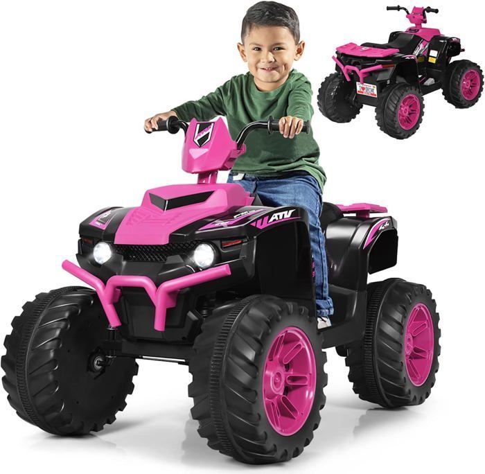 GOPLUS Quad Électrique pour Enfant 3-7 Ans avec 2 Vitesses 2,8-5 km/h Phare,Klaxon et MP3,Démarrage Lent Rose