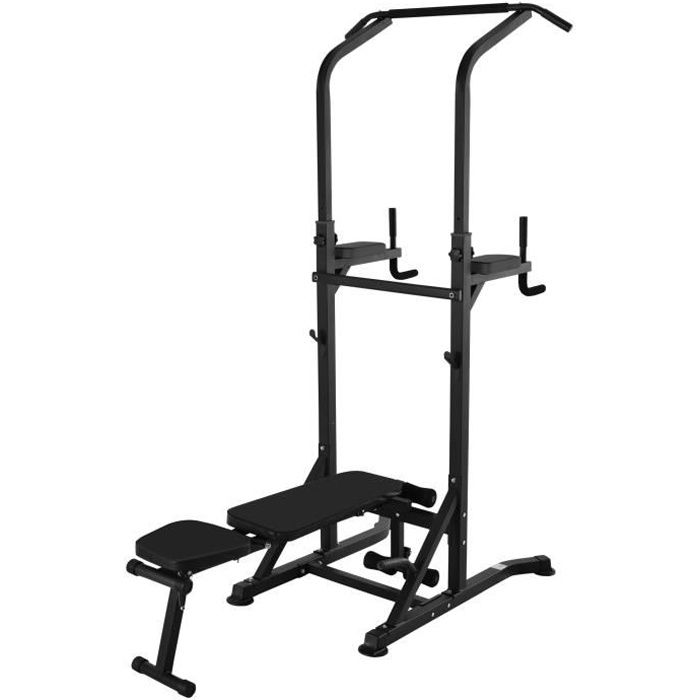 Station de musculation Fitness entrainement complet - barre de traction, à dips, banc de musculation pliable, poignées push-up -