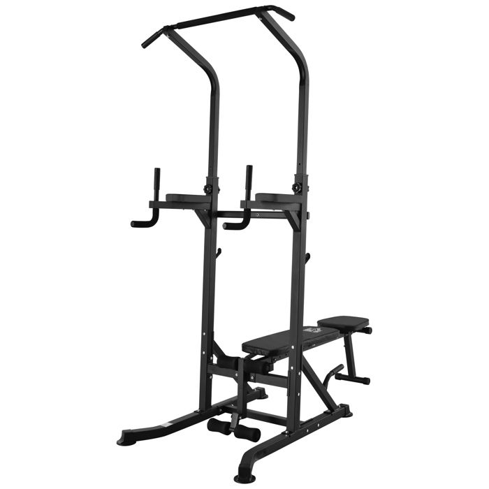 HOMCOM Station de musculation Fitness entrainement complet barre de traction, à dips, banc de musculation pliable, poignées push-up