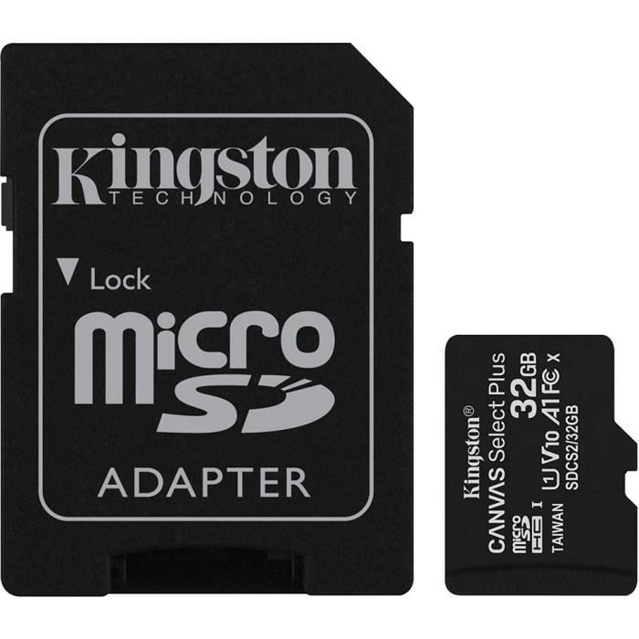 KINGSTON Canvas Select Plus SDCS2 32Go 32 go Micro SD Carte Mémoire Class 10 A1 100Mo/s+ Adaptateur inclus