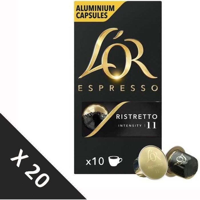 [Lot de 20] L'OR ESPRESSO Café Capsules Ristretto - Intensité 11 - Compatible Nespresso - 10 capsules - 52g