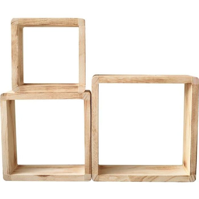 Mobili Rebecca Lot 3 Etagere Biblioteque Carre Bois Clair Vintage Retro 26x26x9