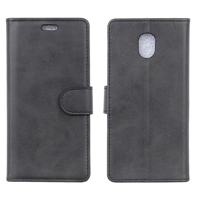 Coque Galaxy J3 (2017) Etui Portefeuille PU Cuir Antichoc TPU Housse de Protection Support Flip Cover Samsung Galaxy J3 2017-Noir