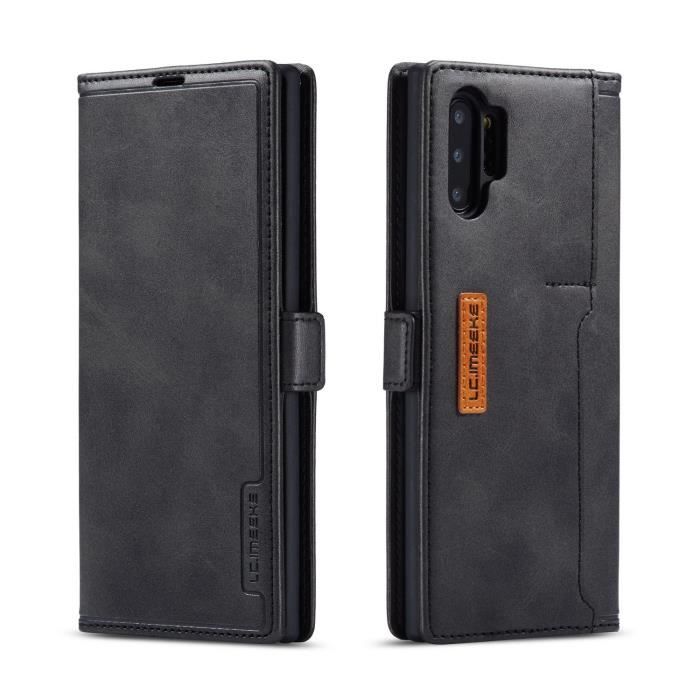 Étui cuir Samsung Galaxy Note 10 Plus Flip Folio Cover, Housse de Protection Portefeuille Magnétique Antichoc pour,Black