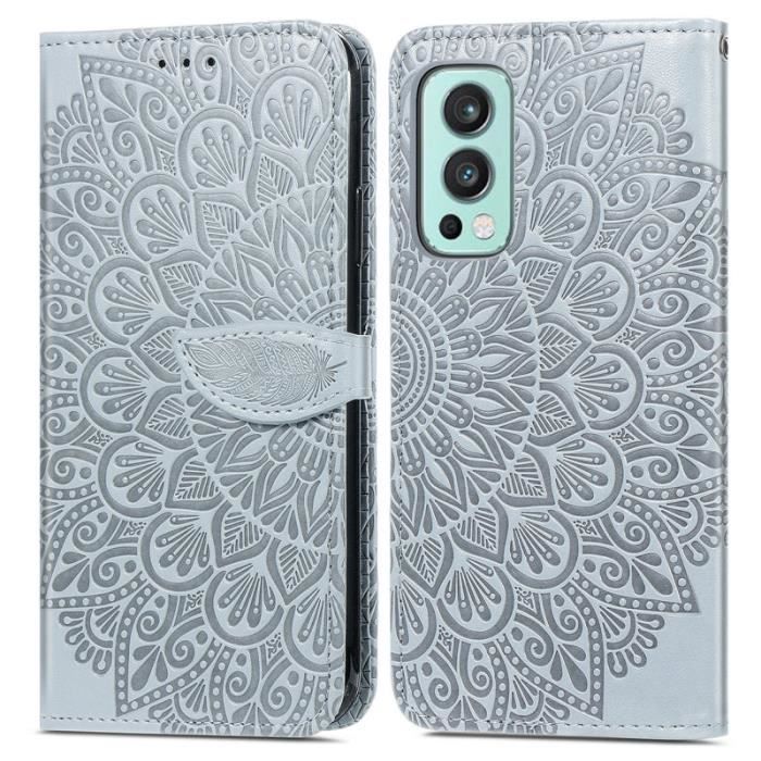 Etui Pour OnePlus Nord 2 5G 6.43- Housse de Cuir Pochette protection- Fleur de soleil gris MZYDK