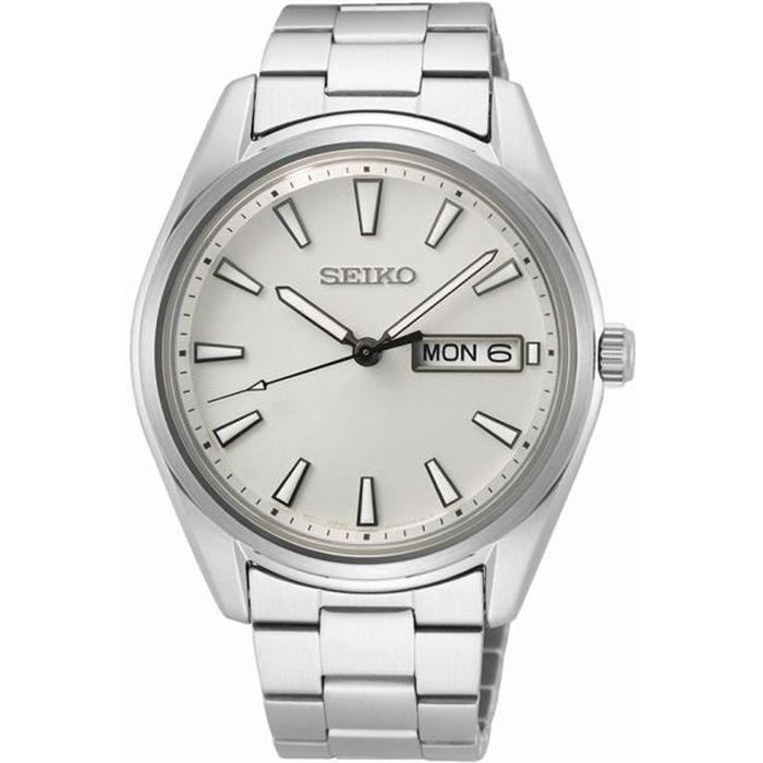 Bracelet acier homme - SEIKO - Montre Seiko classique acier jour/date - Couleur de la matière:Blanc