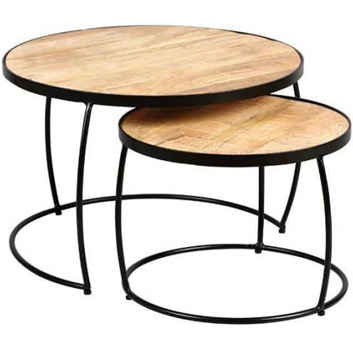 Tables gigognes rondes Métal/Bois massif - CHALERSTON - L 65 x l 65 x H 44