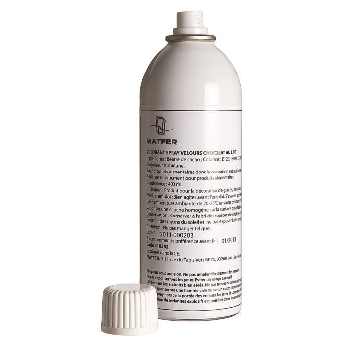 Spray velours chocolat professionnel. Couleur chocolat blanc.
