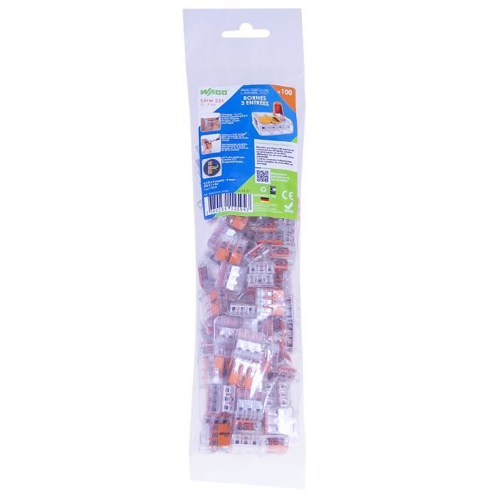 WAGO Sachet de 5 bornes 3 entrées Série 222
