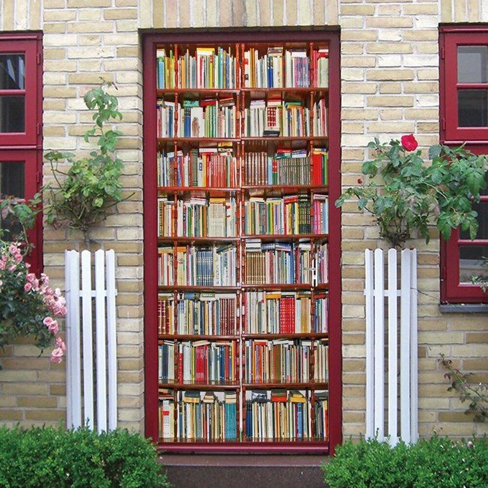 Film Adhésif Décoratif Porte/Meuble - 90x200 Cm - Motif Bibliothèque - Allemagne