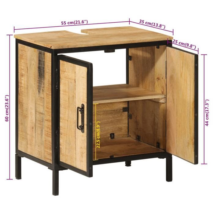 vidaXL Armoire lavabo de salle de bain bois massif de manguier et fer 358572
