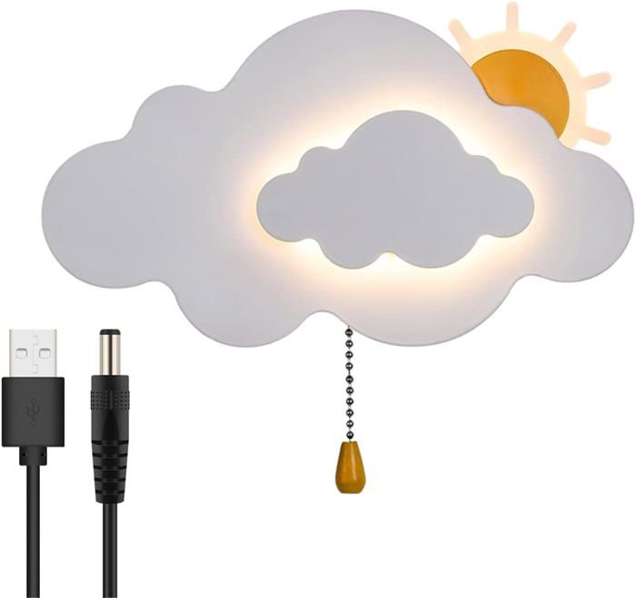 Applique Murale Nuage Interieur Chambre Enfant avec Interrupteur Lampe USB Rechargeable de Chevet Sans fil Metal 5000 mAh Batterie