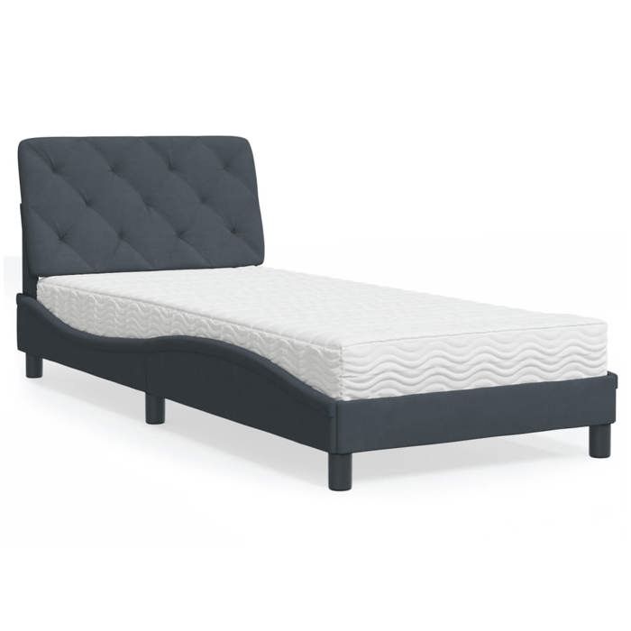 vidaXL Lit avec matelas gris foncé 90x190 cm velours 3208629
