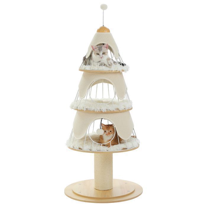 Meilleurs prix pour PAWZ Road Arbre à Chat de Noël, Tour Festive de 130 cm avec Poteau à Griffer en Sisal 14 cm & 3 Grandes Niches, Blanc Neige