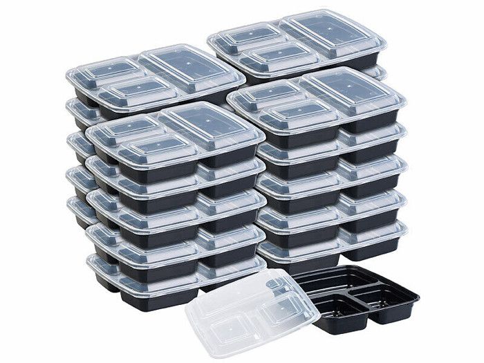 20 boîtes de conservation 3 compartiments avec couvercles - 850 ml 20 boîtes de conservation 3 compartiments avec couvercles - 850 ml