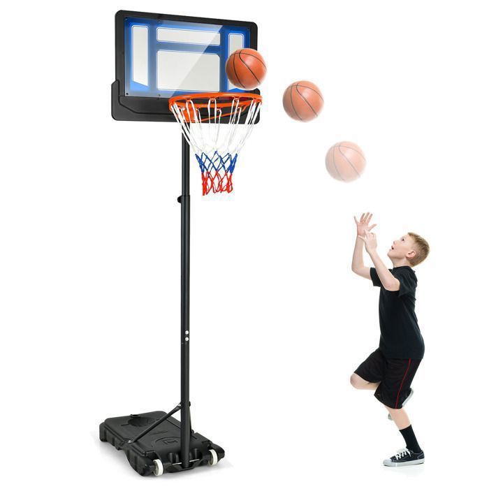 Panier de Basketball sur Pieds à Roulettes COSTWAY-Hauteur Réglable 90-210 CM-Poteau Panneau en PE-Rempli dEau Sable-3 Ans+-Bleu