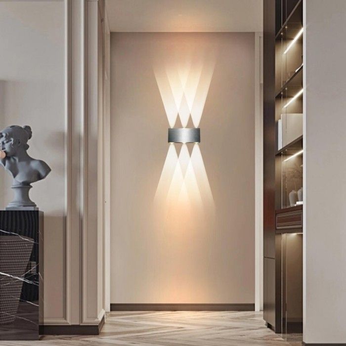 WOTTES Applique Murale Intérieure LED 6W Lampe Murale Luminaire Blanc Chaud Moderne pour Salon Escalier Couloir Argent 1pcs