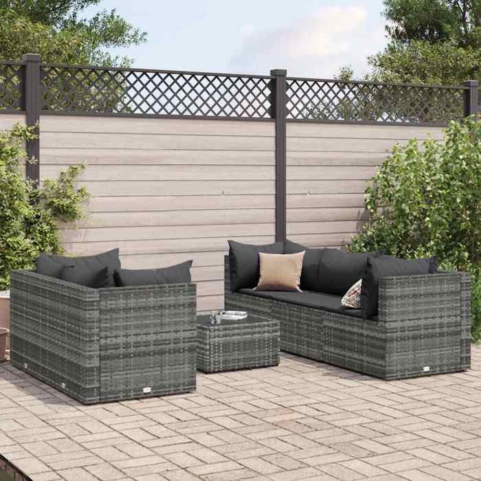 vidaXL Salon de jardin 6 pcs avec coussins Résine tressée ensemble de canapés d'extérieur canapé d'angle de jardin 3308162 - vue 10