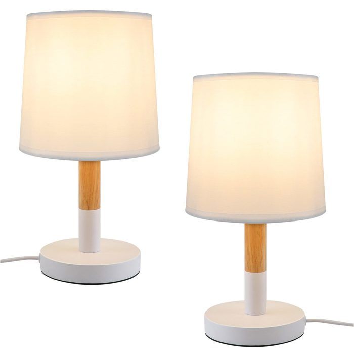 Lampe de chevet - NETTLIFE - E27 - Lot de 2 - Bois massif - Style scandinave