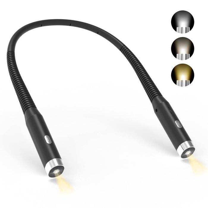 Lampe de Lecture de Cou-Lampe lecture Rechargeable3 Niveaux de Luminosité Réglables-Pliable à 360°- Liseuse LED USB