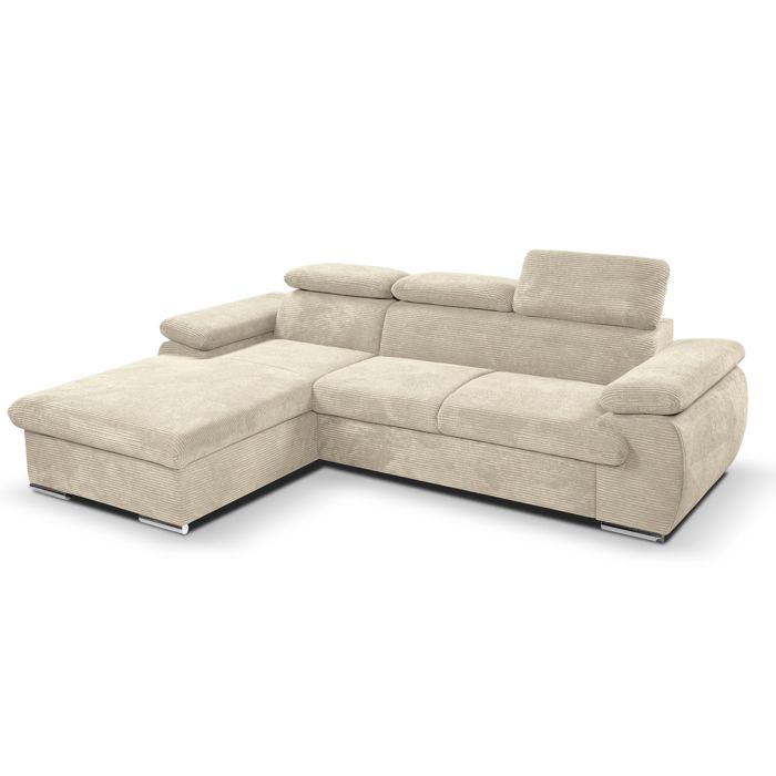 Canapé dangle coté gauche convertible velours côtelé beige avec têtières - KOST