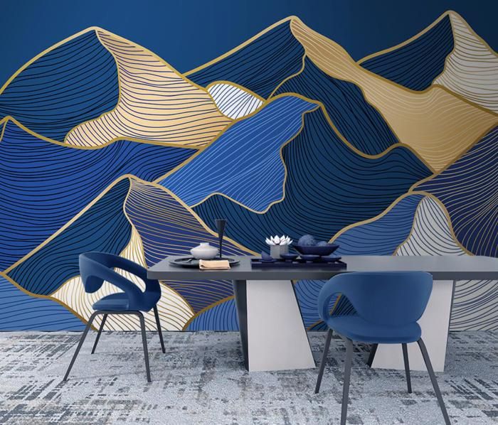 Papier Peint Panoramique 3D plantes feuilles lapis - lazuli fond d ...