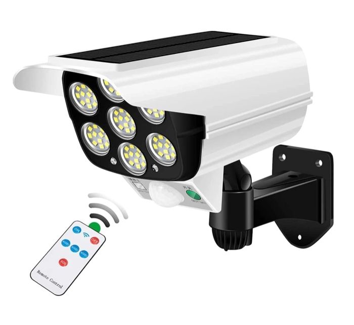 Lampe solaire dextérieur avec détecteur de mouvement projecteur 77 LED 2000 lumens avec télécommande étanche IP66 style caméra