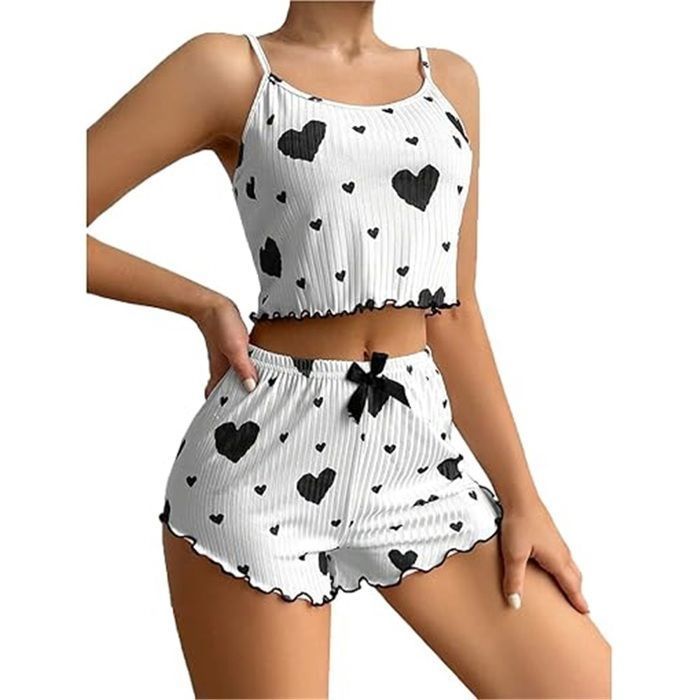 Ensemble De Nuit Femme - Short Et Haut Imprimé Cœur - Style Sexy - Neuf Avec étiquettes - Taille Regular