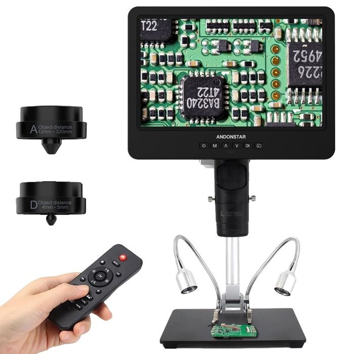 LINKMICRO LM249MS Microscope Numérique HDMI/USB – Triple Lentille (240X,720X,2040X), Support à Flèche 13 Pouces – Soudure, Pièces, Biologie