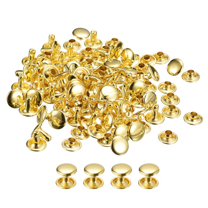 Lot de 100 rivets à double capuchon en métal pour réparation artisanale du cuir, 4 couleurs (noir, 6 mm 6 mm