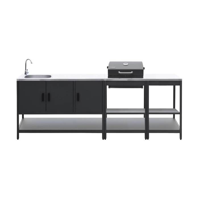 Cuisine extérieure 3 modules acier inoxydable avec barbecue charbon noir Naxos