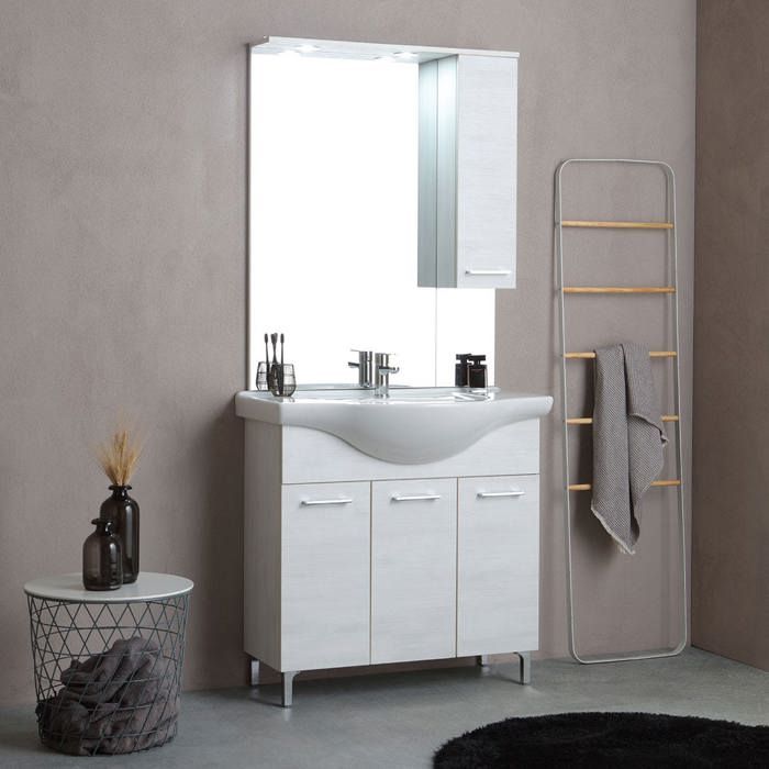 MEUBLE DE SALLE DE BAINS AU SOL 85 CM CHÊNE BLANC EFFET BOIS RIMINI