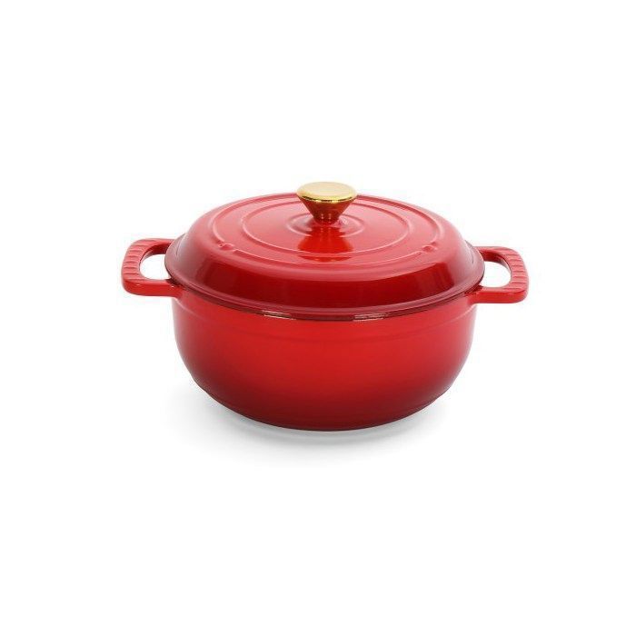 Cocotte - ALIGHTUP - Cocotte Fonte Émaillée compatible avec tous feux Ronde - Dégradé rouge 28CM