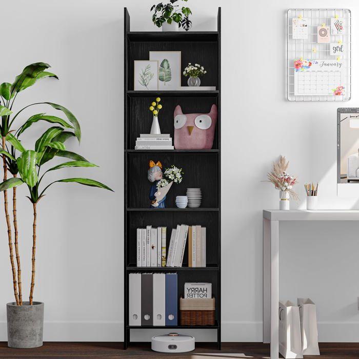 Bibliothèque Étagère de Rangement 6 Niveaux Meuble Cube pour Salon Bureau Chambre Style Scandinave 24 x 48 x 170 cm Noir