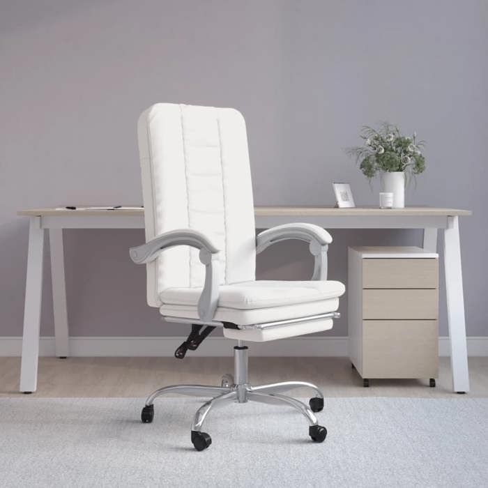 Fauteuil de bureau inclinable - vidaXL - Blanc - Similicuir - Dossier réglable - Hauteur ajustable - Pivotant 360°