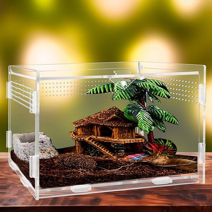Comparer les prix de Terrarium Kit Reptile Breeding Box Insect Enclosure Tarantula Transparent Feeding Box for Spider Lizard 20x20x12cm