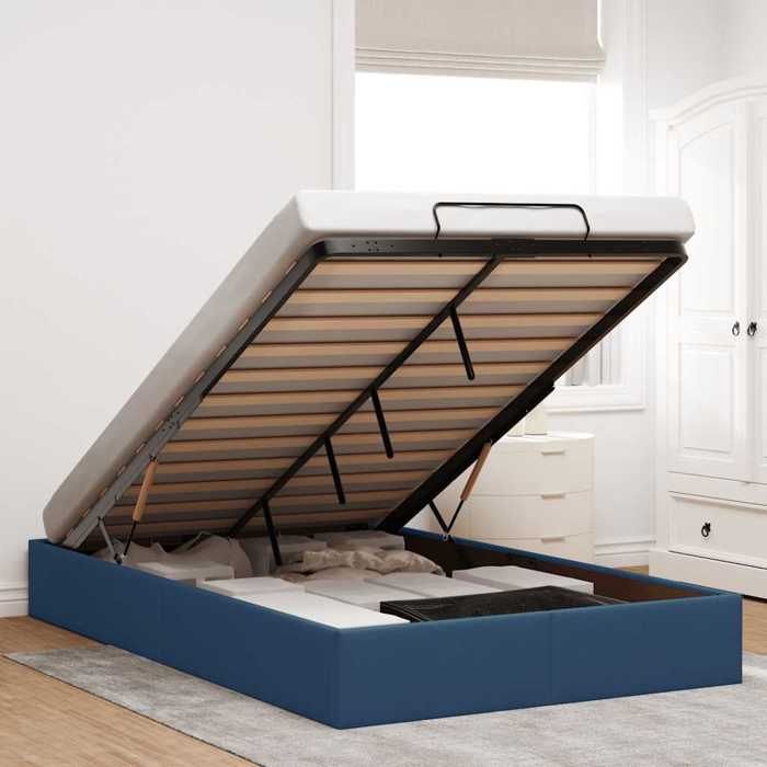 Lit ottoman sans matelas - UU - Bleu - 120x190 cm - Rangement sous le lit - Mécanisme de levage hydraulique