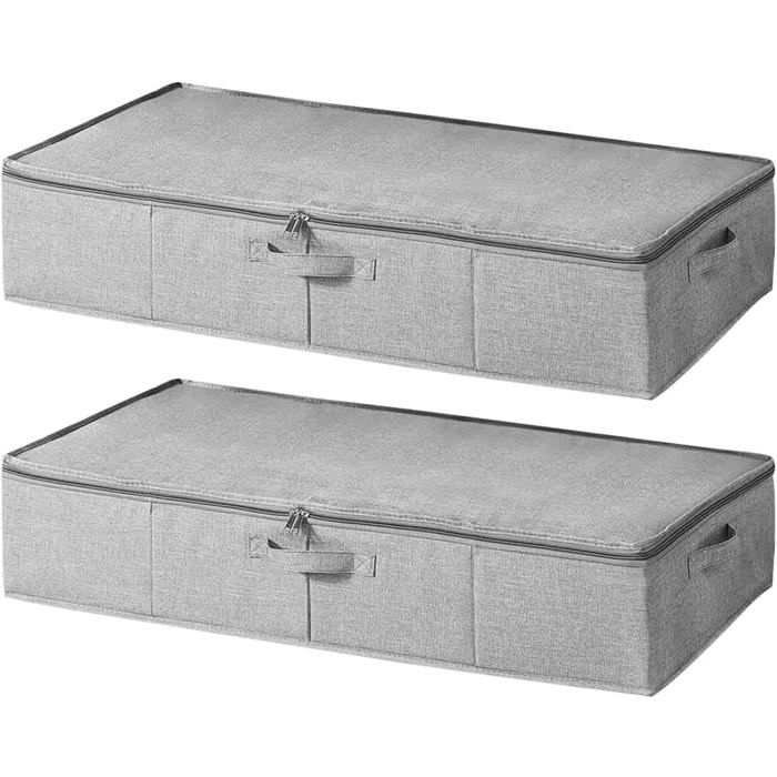 Boîte rangement sous lit - JOZSI - Lot de 2 avec couvercle et poignée grande capacité vêtements linge de lit 85×12×40 cm gris