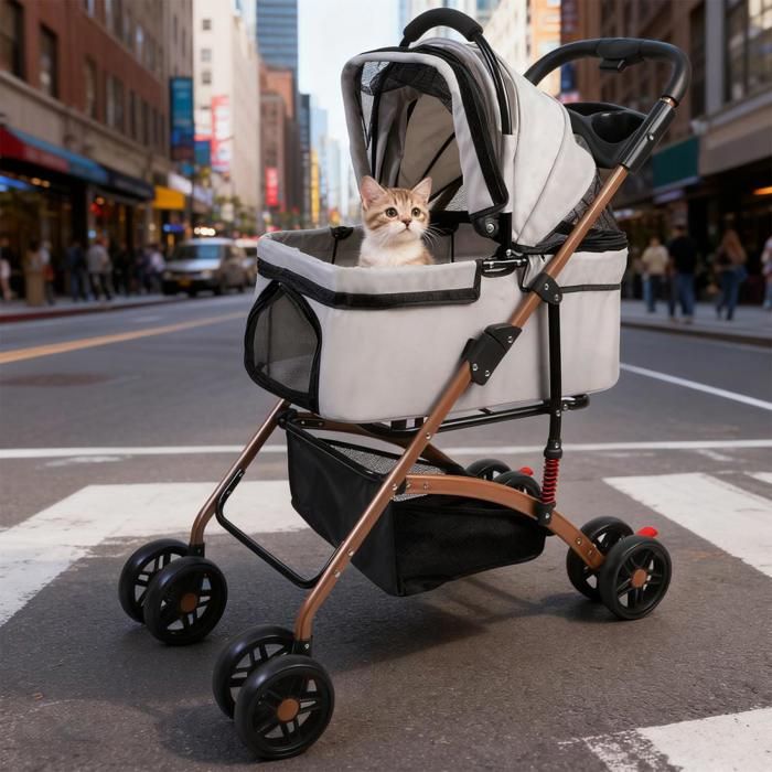 SUPFINE Poussette pour Animaux avec Fenêtre pour Chats et Chiens avec Panier de Rangement Poussette de Voyage pour Chiot/Chat