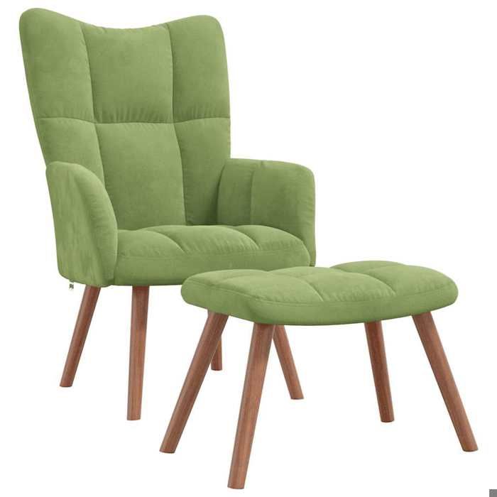 NEUF 2026 CHIC Chaise de relaxation SWEETY Max. charge 110 kg avec repose-pied Vert clair Velours 61.5x69x95.5 cm FF5063