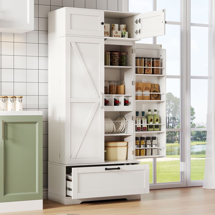 Buffet étagère réglable meuble de rangement haut - salon/cuisine 4 portes 1 tiroir MDF 80×40×180 cm
