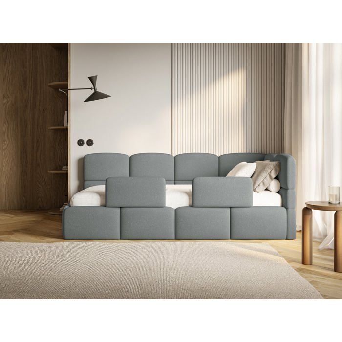 Lit enfant – CLOUDY – 120x200 cm – tête de lit à droite – matelas & coffre de rangement – chenille gris foncé