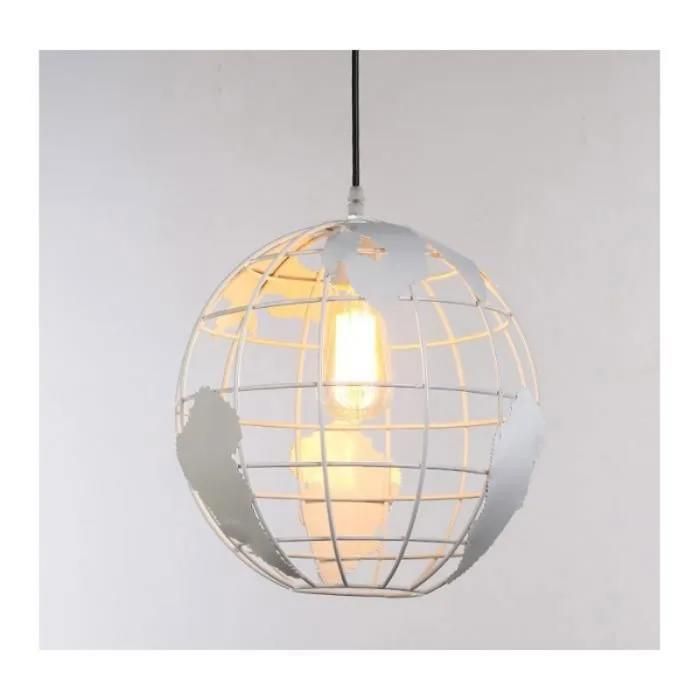 Lampe à suspension boule globe métal blanc Ø30 cm luminaire plafond E27 abat-jour rond moderne (sans ampoule) blanc LUSTRE